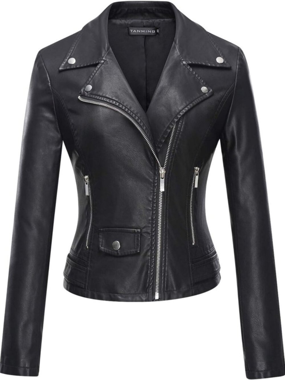 Chic Women's Tan Faux Leather Moto Biker Jacket - Stylish Short Coat for Fall